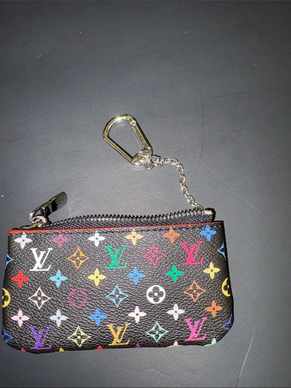 Designer Inspired Black Multicolor Monogram Key & Coin Pouch
